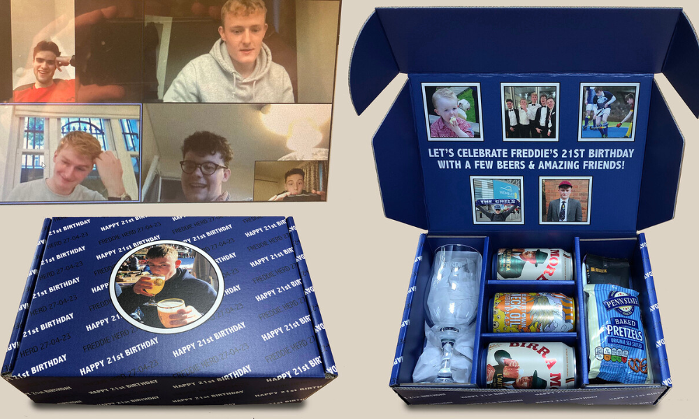 Bespoke brand box designed for a 21st birthday celebration between friends 995 miles apart.